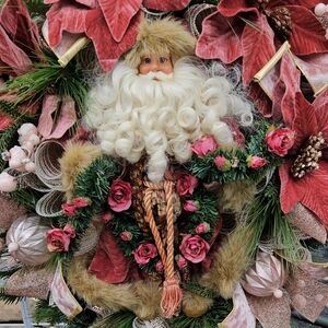 Elegant Santa Holiday Wreath with Pink and Green Details
